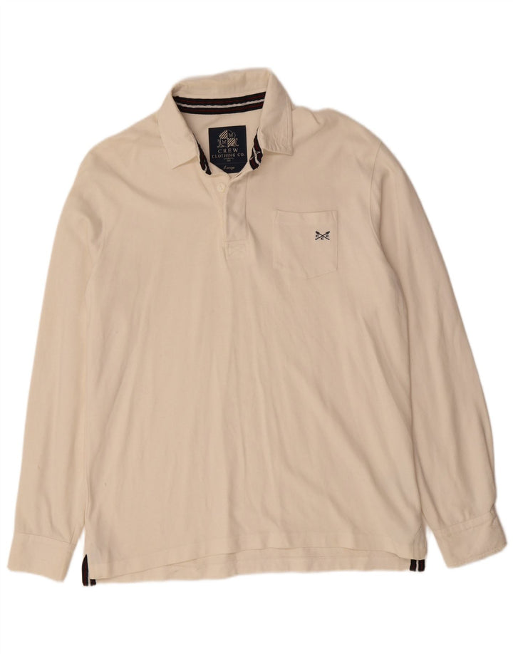 CREW CLOTHING Polo da uomo a manica lunga grande in cotone bianco