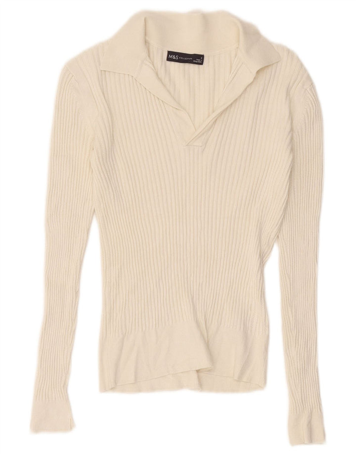 Maglione a collo alto da donna Marks & Spencer UK 8 piccolo in viscosa bianca
