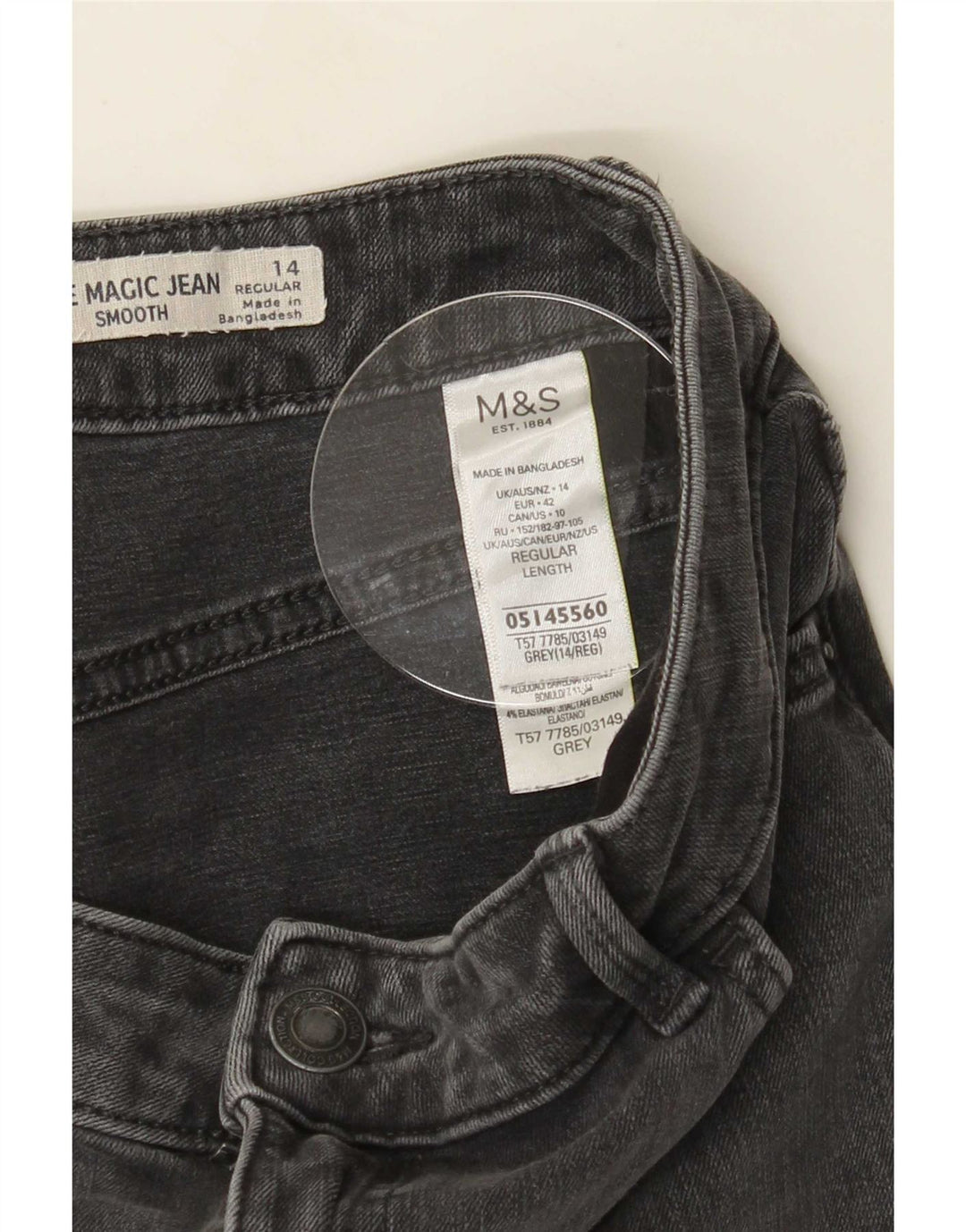 Marks & Spencer Donna The Magic Slim Jeans UK 14 Medio W30 L28 Grigio