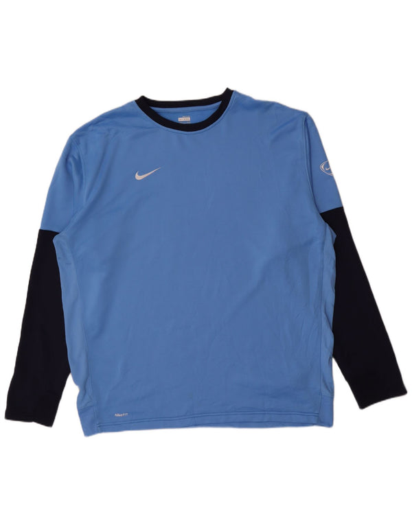 Top Nike da uomo a maniche lunghe UK 47/48 2XL Blu Colourblock Poliestere