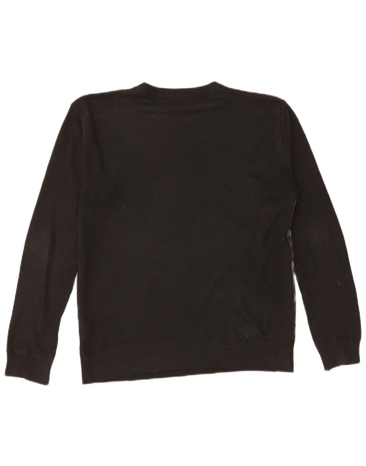 Maglione maglione girocollo da uomo Pierre Cardin grande poliestere geometrico nero