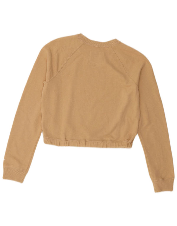 Felpa corta Hollister da donna, maglione UK 6 XS, cotone beige