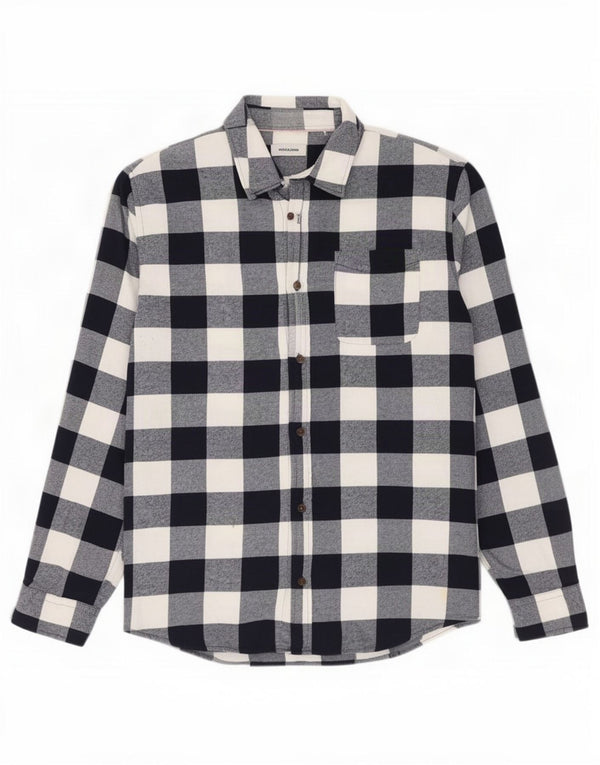 Jack & Jones Mens Flannel Shirt XL Navy Blue Gingham Cotton