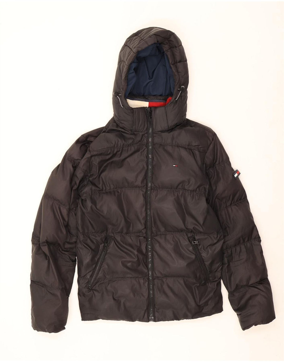 Giacca imbottita con cappuccio da uomo Tommy Hilfiger UK 38 poliestere nero medio