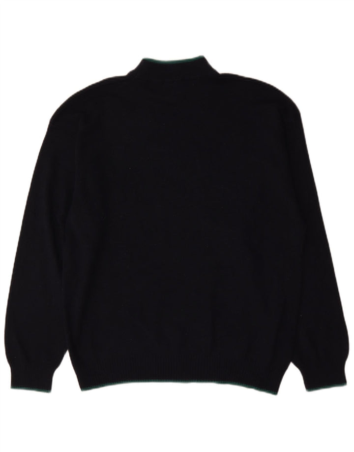 Maglione da uomo vintage con collo alto e grafica, grande blu navy