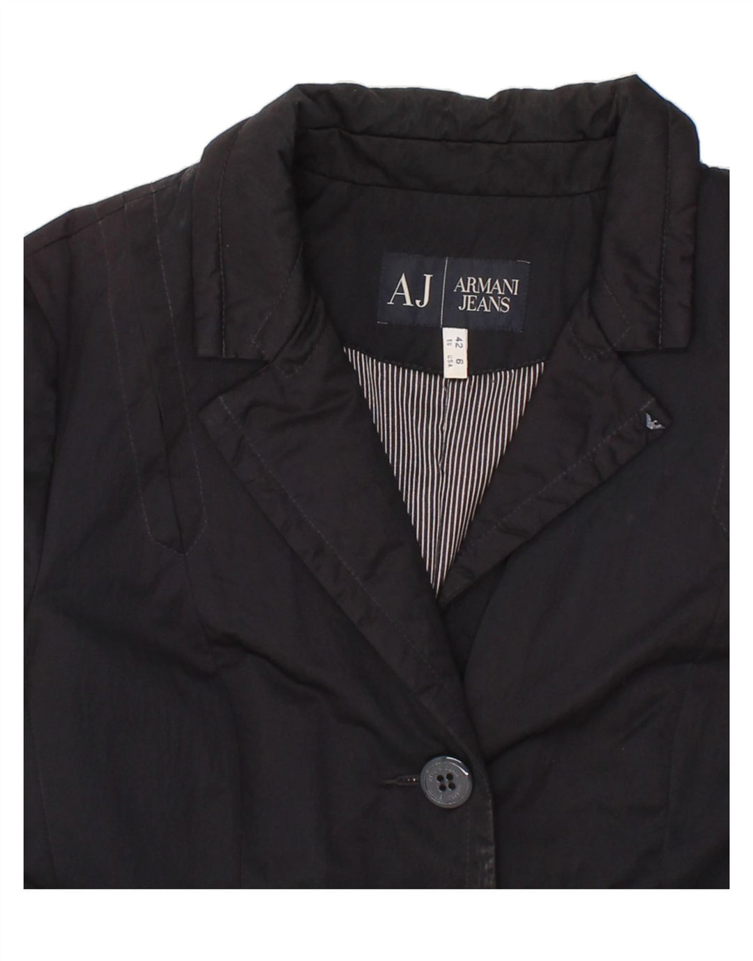 ARMANI JEANS Womens 3 Button Blazer Jacket EU 42 Medium Black Polyamide Vintage Armani Jeans and Second-Hand Armani Jeans from Messina Hembry 