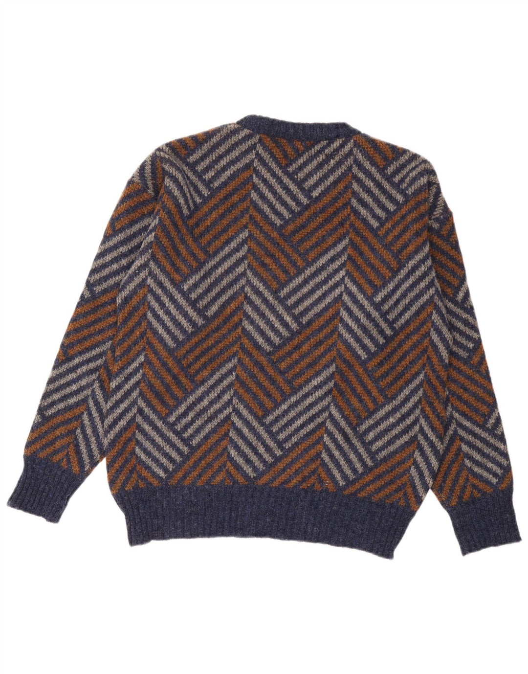 Maglione girocollo da uomo vintage in lana Chevron multicolore grande