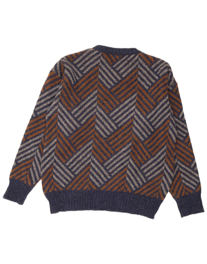 Maglione girocollo da uomo vintage in lana Chevron multicolore grande