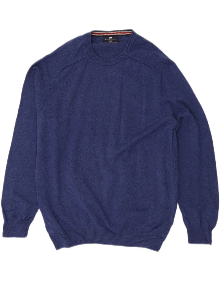 MARKS & SPENCER Maglione da uomo girocollo blu Harbour grande lana blu