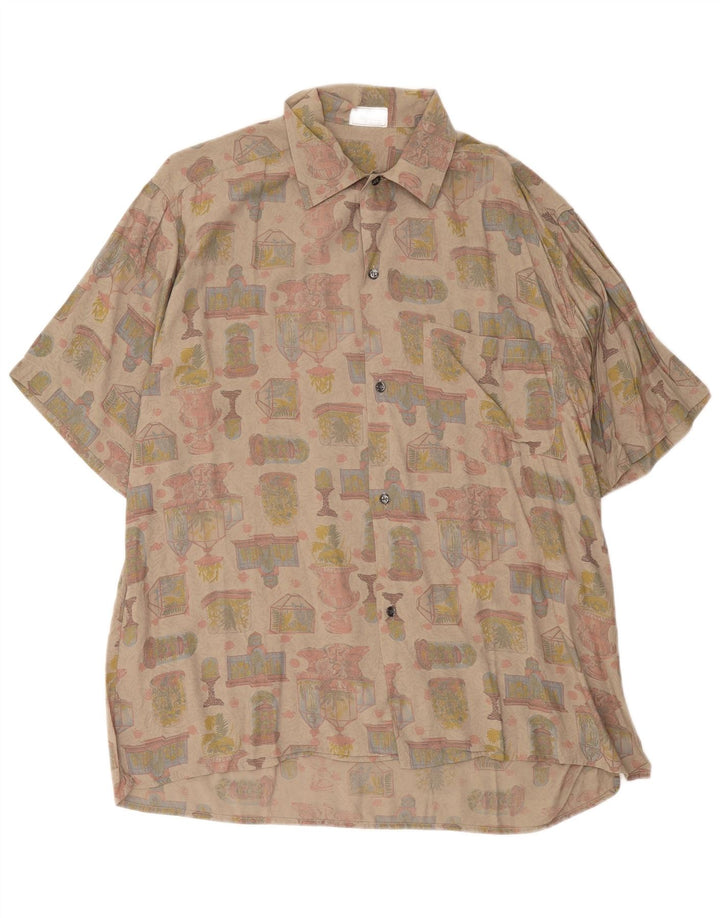 Camicia a maniche corte grafica da uomo Ingram XL in viscosa beige