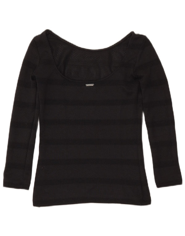 GUESS Maglione corto da donna con scollo a barca UK 4 XS Nero a righe