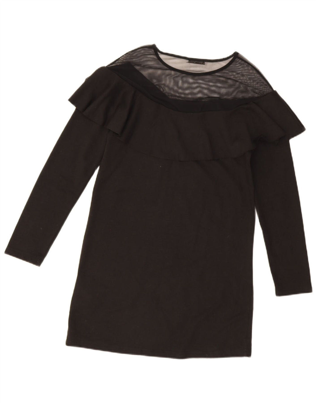 Abito a trapezio a maniche lunghe da donna Zara UK 10 piccolo poliestere nero