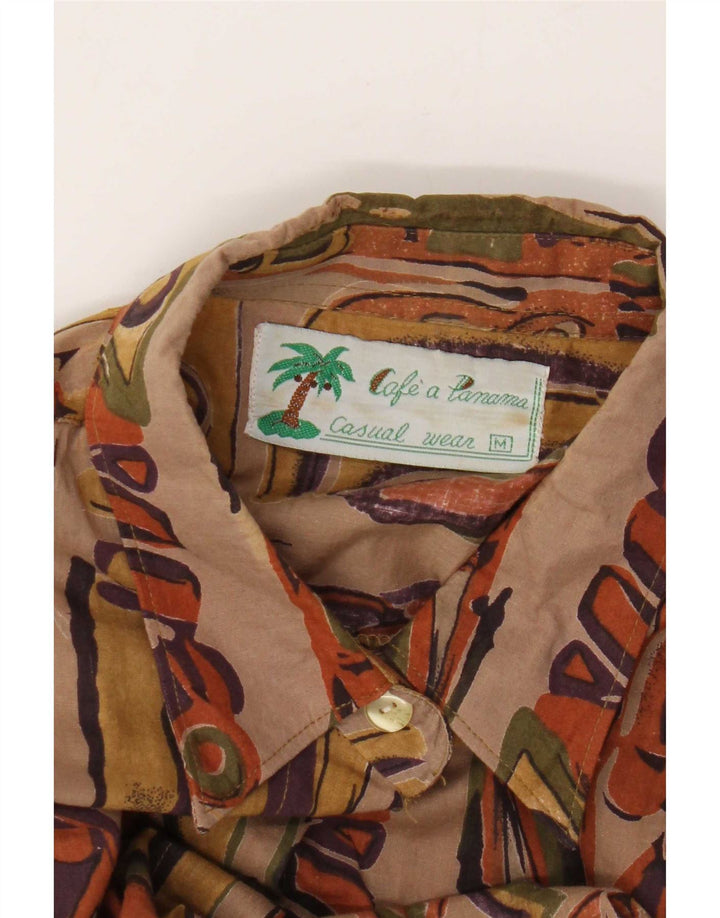 Camicetta vintage da donna con motivo astratto lungo e lungo UK 14 Marrone medio