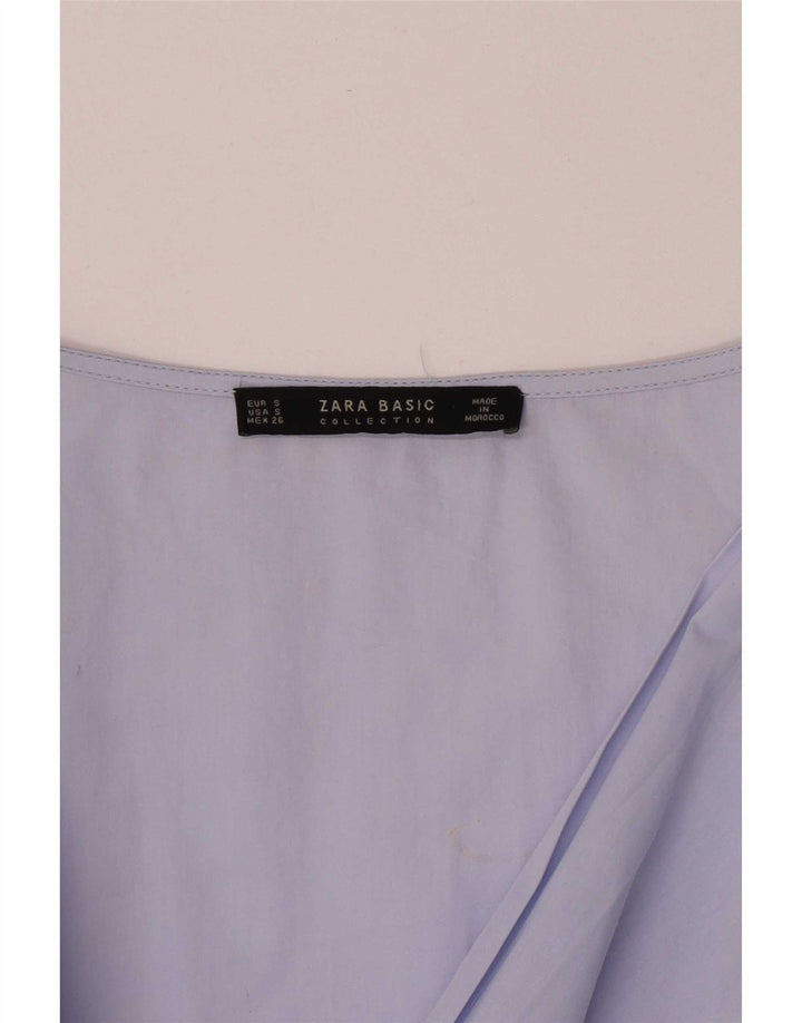 Zara Donna Camicetta a maniche a 3/4 con maniche a 3/4 UK 10 Small Blu