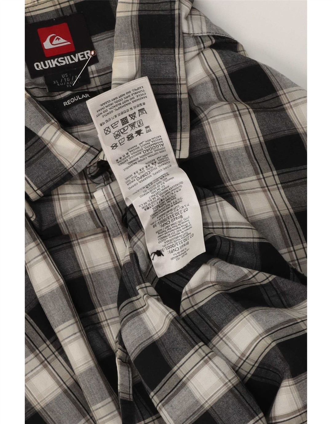 Camicia Quiksilver da uomo a maniche corte, vestibilità regolare, XL, in cotone a quadri grigi