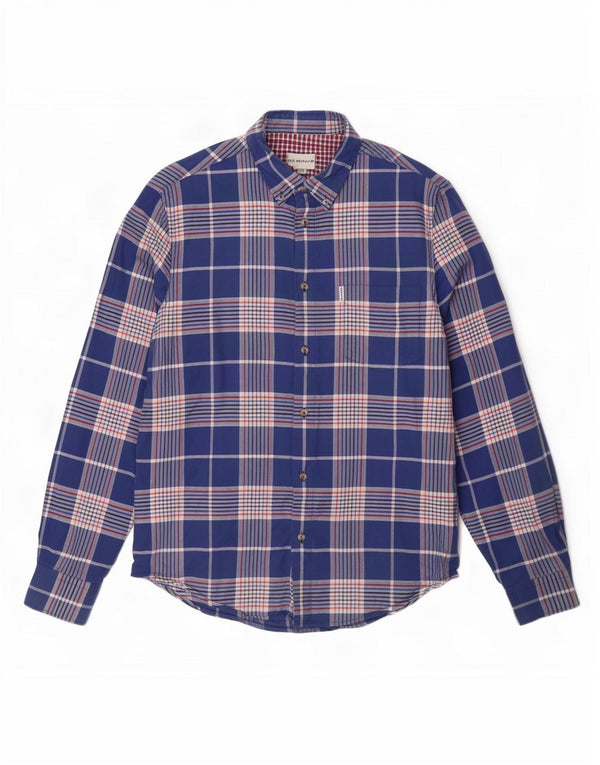 Camicia da uomo Ben Sherman Large in cotone a quadri blu navy