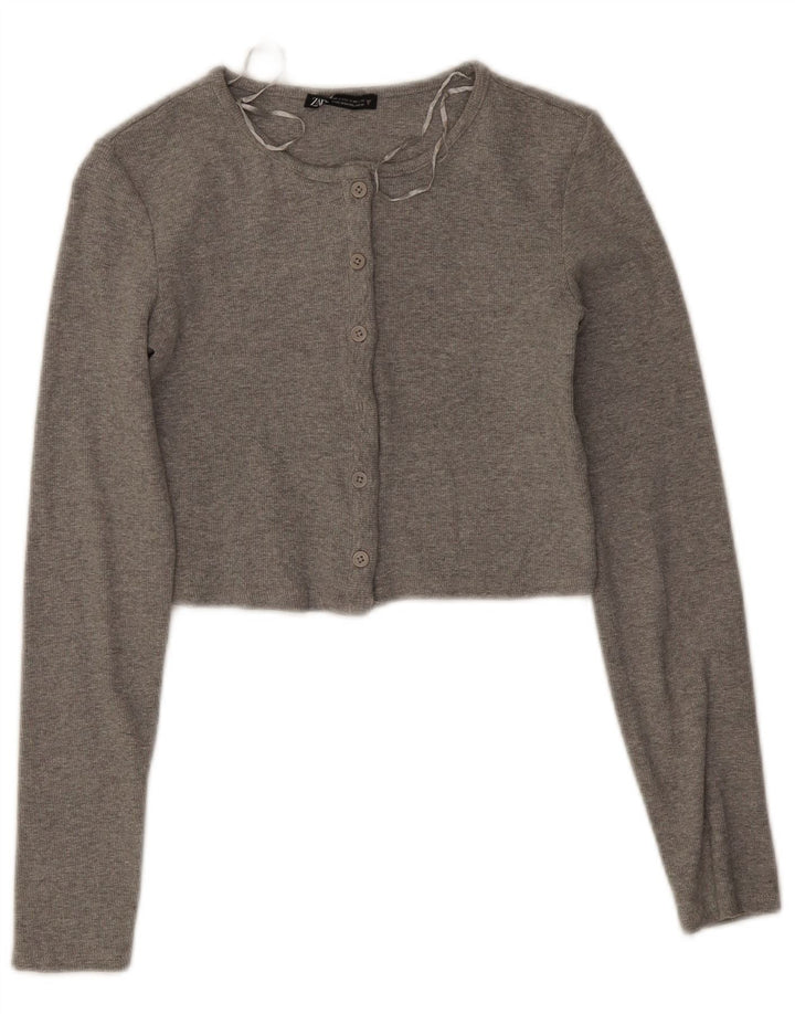 Top corto da donna Zara UK 8 piccolo in cotone chiazzato grigio