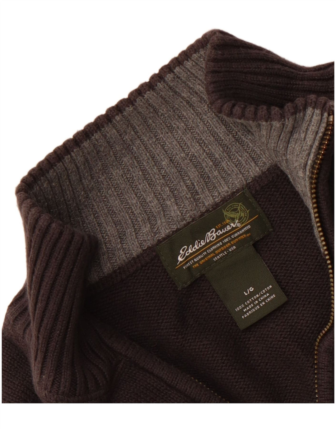 EDDIE BAUER Maglione da uomo con zip e collo grande in cotone grigio