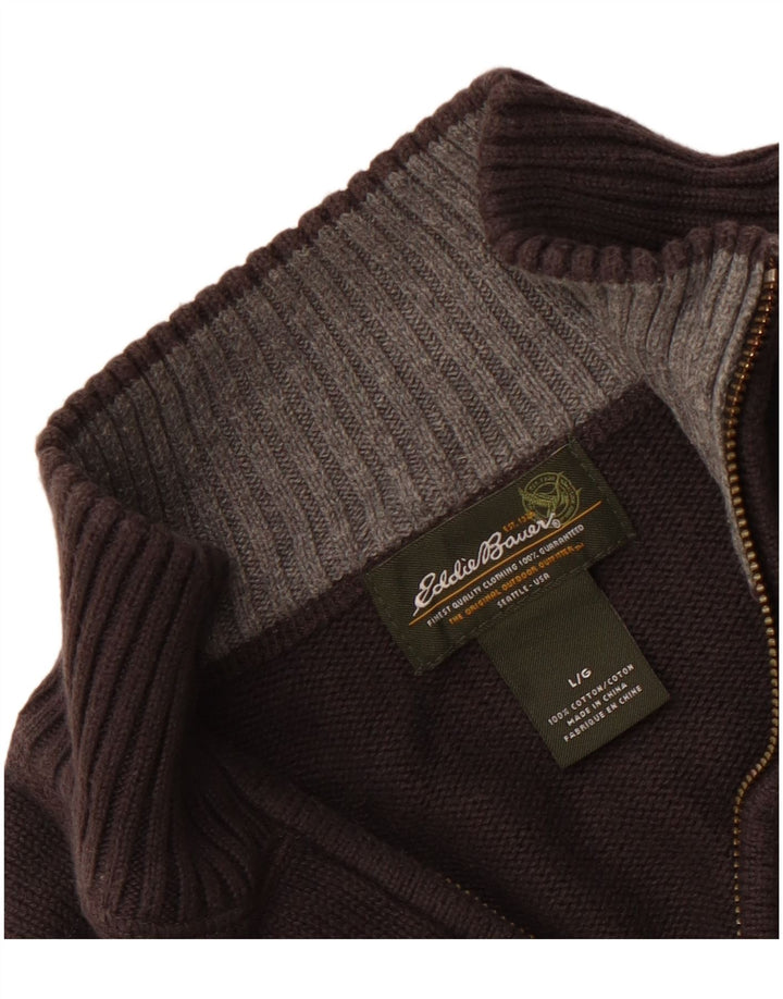 EDDIE BAUER Maglione da uomo con zip e collo grande in cotone grigio