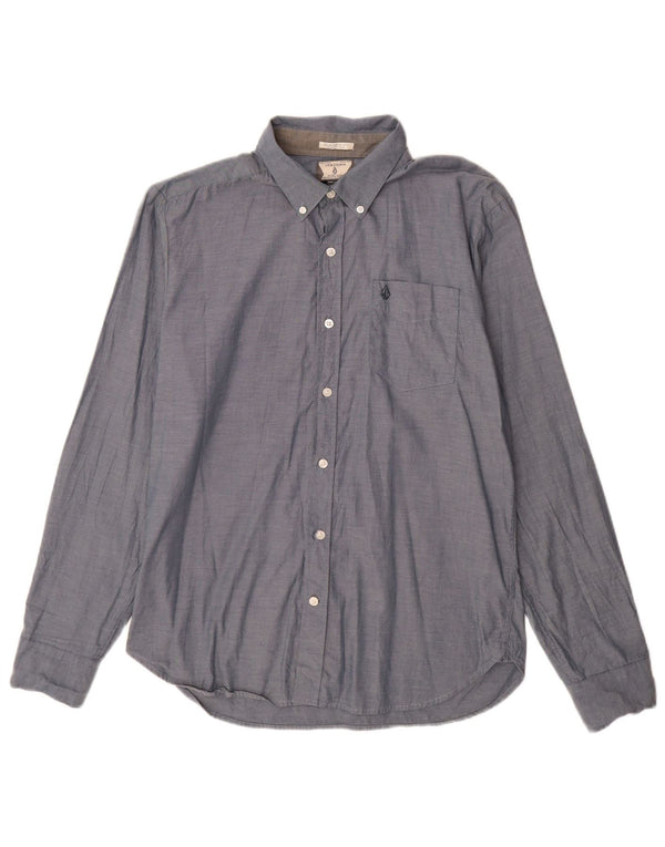 Volcom Mens Classic Fit Shirt Medium Blue Cotton