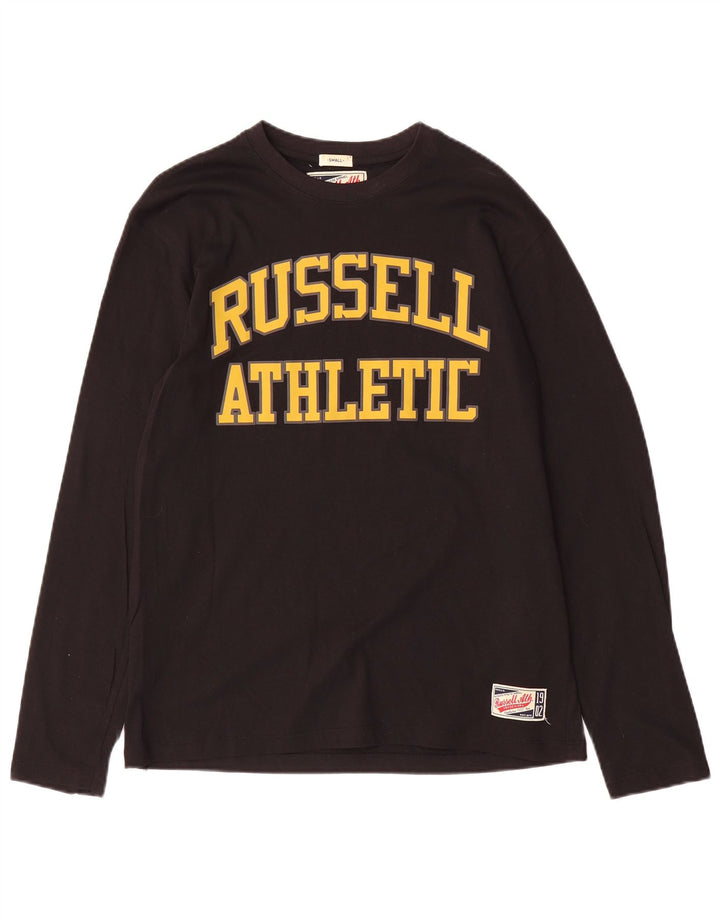 Russell Athletic Top grafico da uomo a maniche lunghe piccolo in cotone nero
