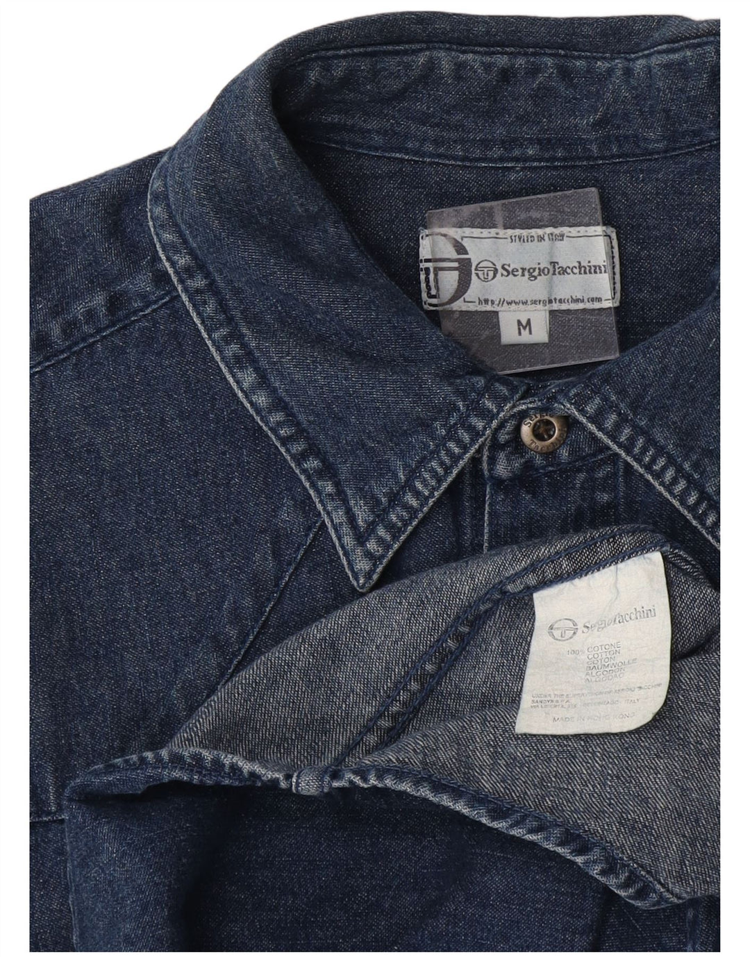 Camicia di jeans da uomo Sergio Tacchini in cotone blu navy medio