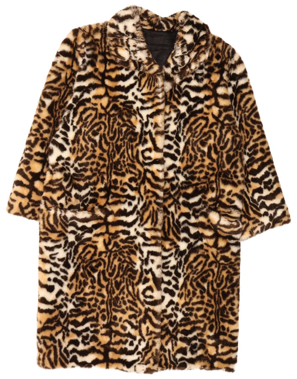 Soprabito oversize da donna vintage in pelliccia sintetica IT 44 stampa animalier marrone medio
