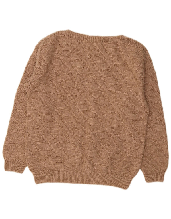 Maglione maglione vintage da donna con scollo a barca UK 14 grande marrone
