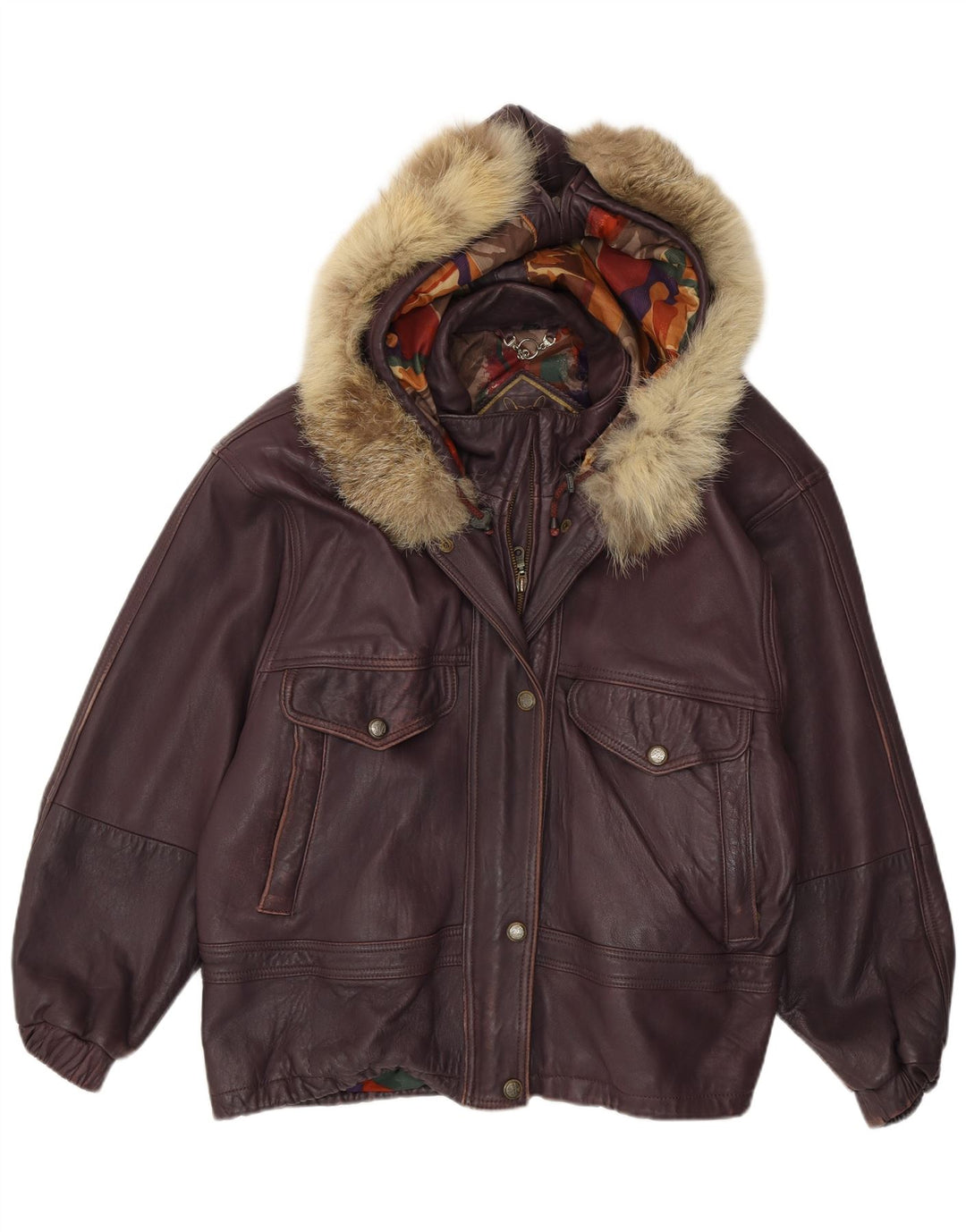 Giacca in pelle oversize con cappuccio da donna Cabrini EU 40 Pelle viola media