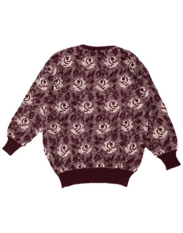 Maglione maglione girocollo da donna vintage UK 14 Borgogna medio floreale