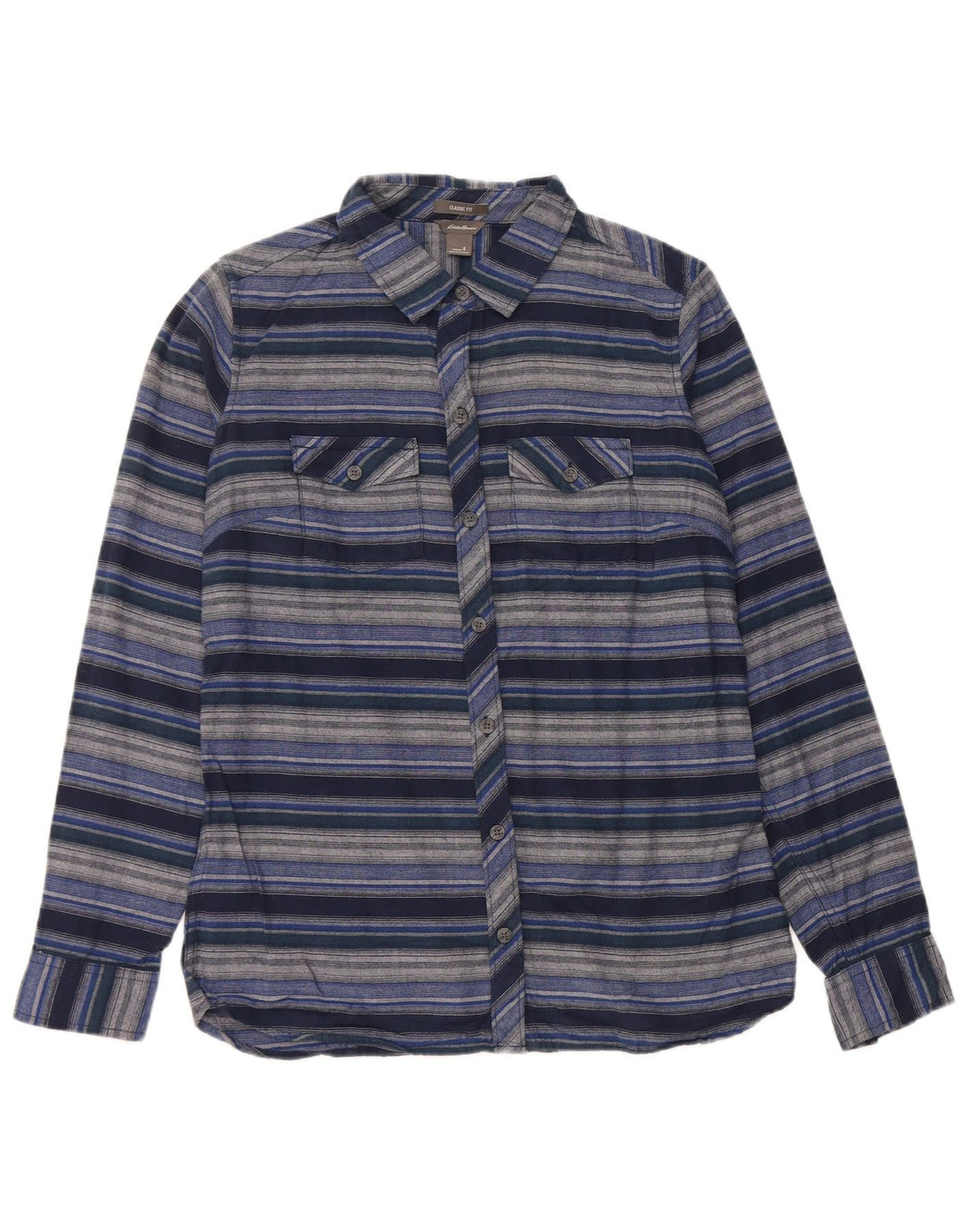 EDDIE BAUER Camicia da donna in flanella dalla vestibilità classica UK 10 Small Blu Navy a righe