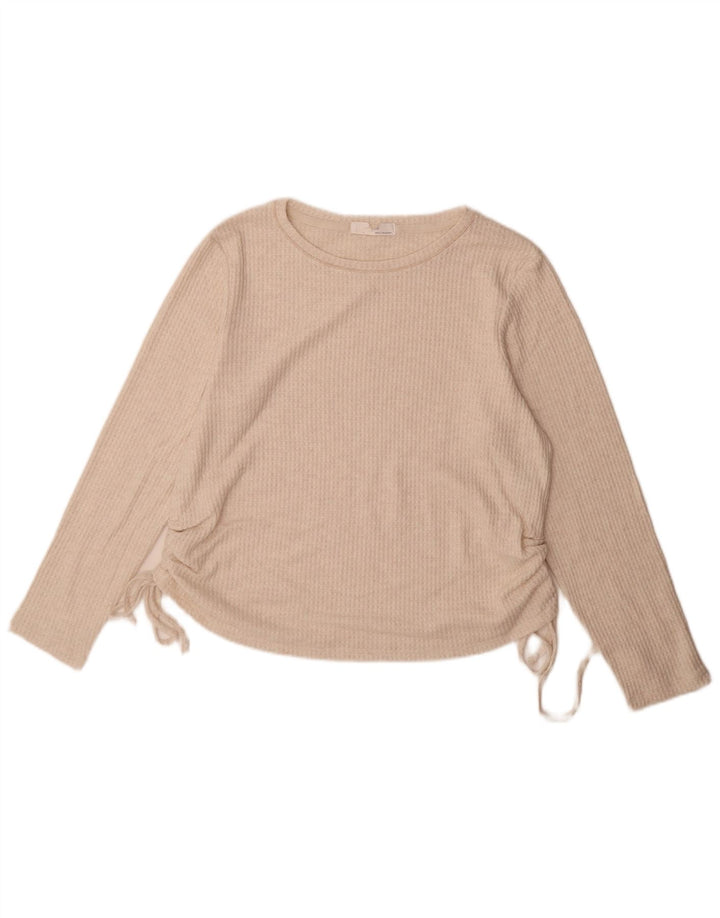 Marks & Spencer Top da donna a maniche lunghe UK 16 Large Beige Viscosa