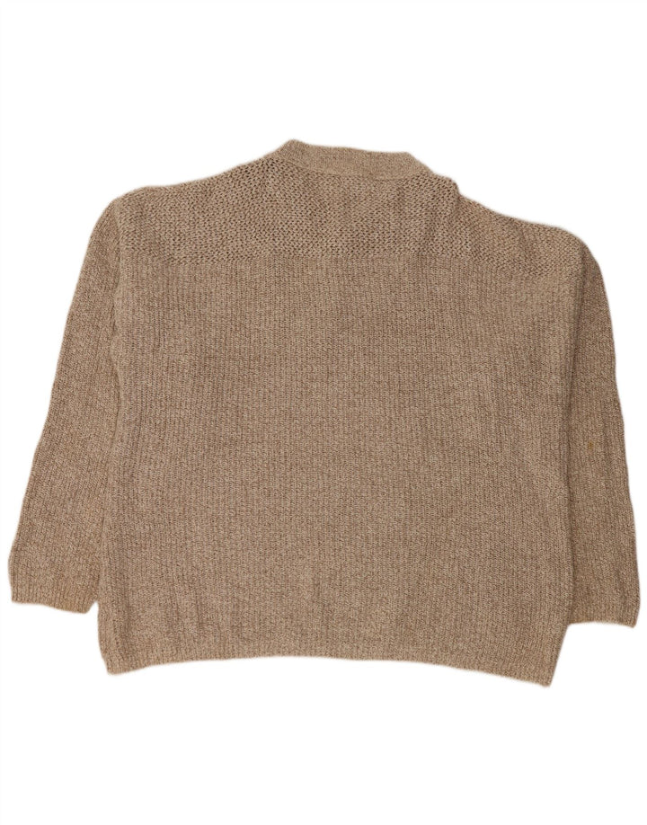 EDDIE BAUER Maglione da uomo oversize con collo a bottoni XL Beige chiazzato