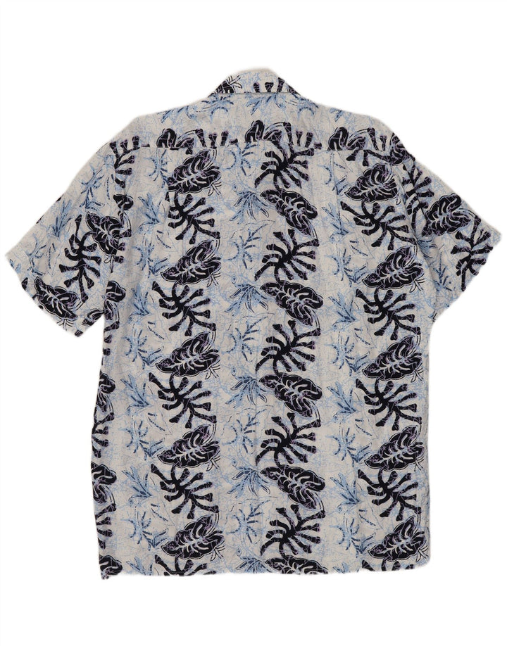 FOLLIE Camicia da uomo a maniche corte taglia 41/42 Grande viscosa floreale blu navy