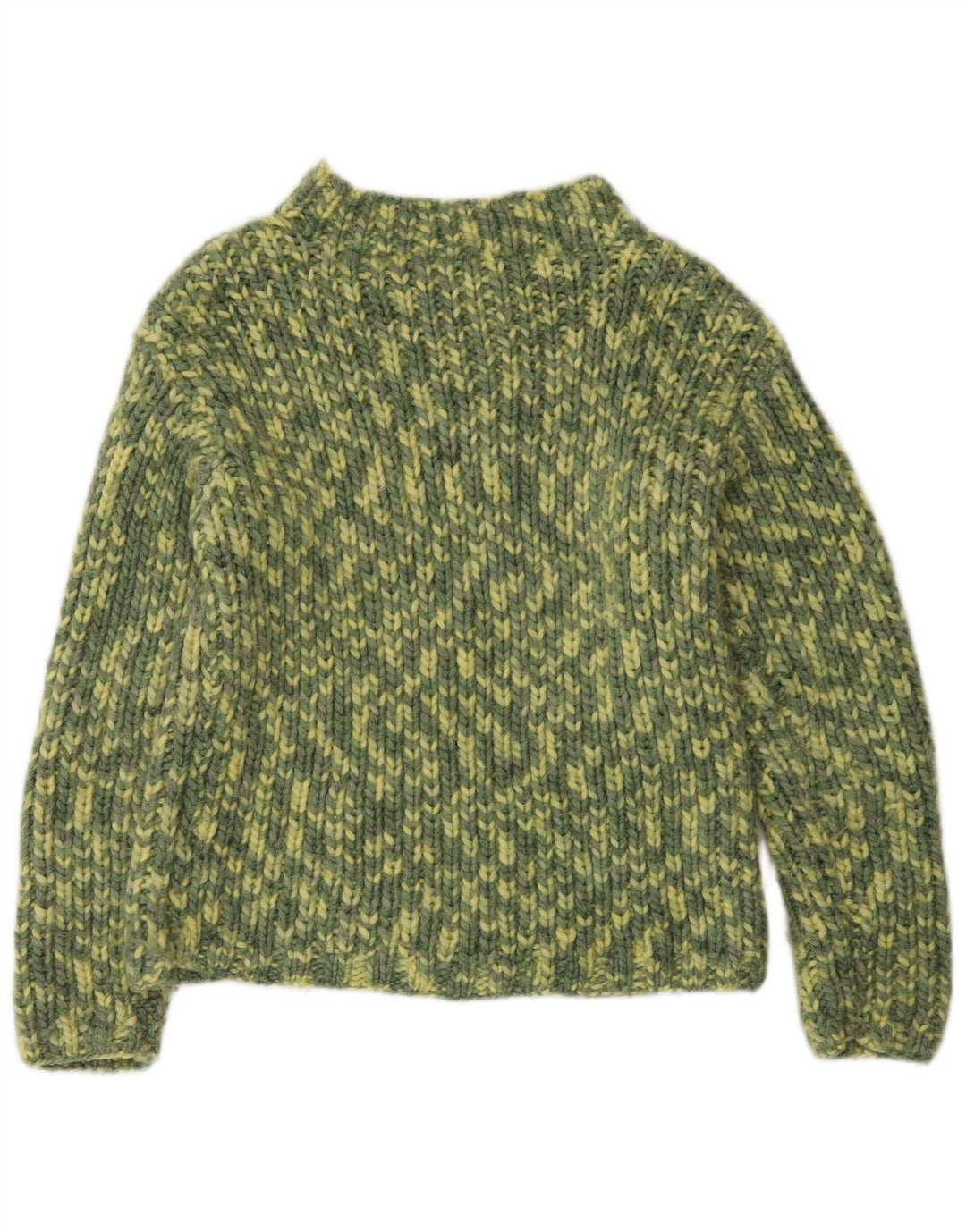 Maglione vintage da donna con collo alto e collo alto UK 14 verde medio screziato