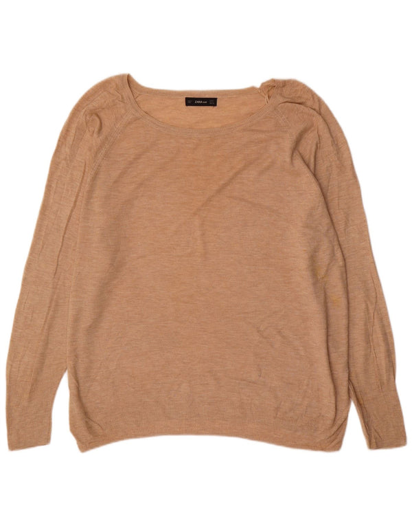 Maglione maglione oversize con scollo a barca da donna Zara UK 14 Beige medio