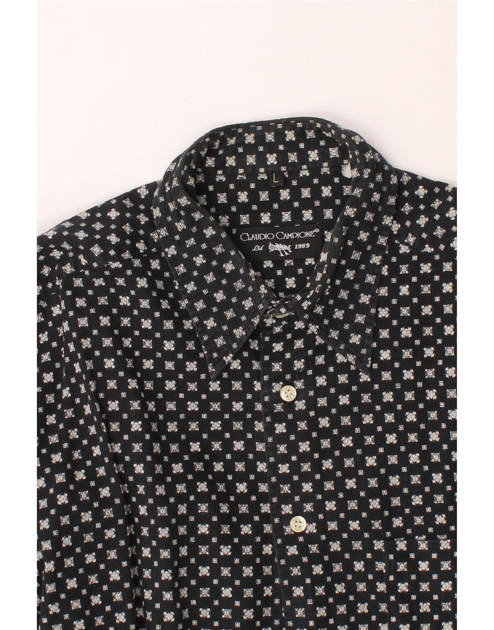 CLAUDIO CAMPIONE Mens Shirt Large Black Geometric Vintage Claudio Campione and Second-Hand Claudio Campione from Messina Hembry 