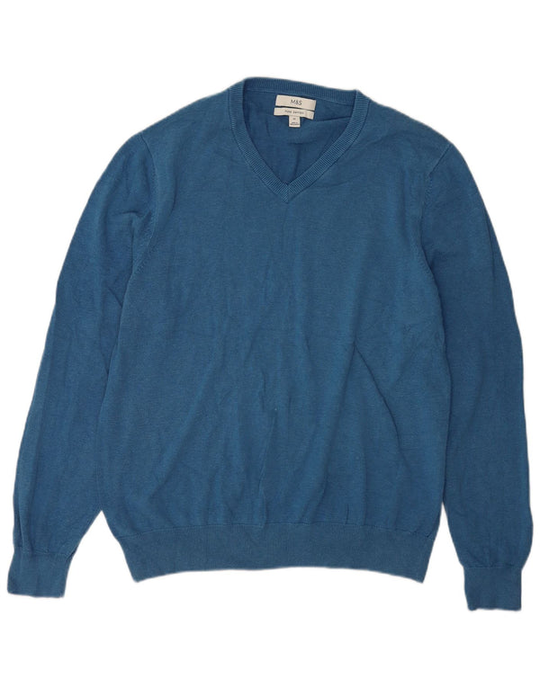 Maglione da uomo con scollo a V Marks & Spencer XL in cotone blu