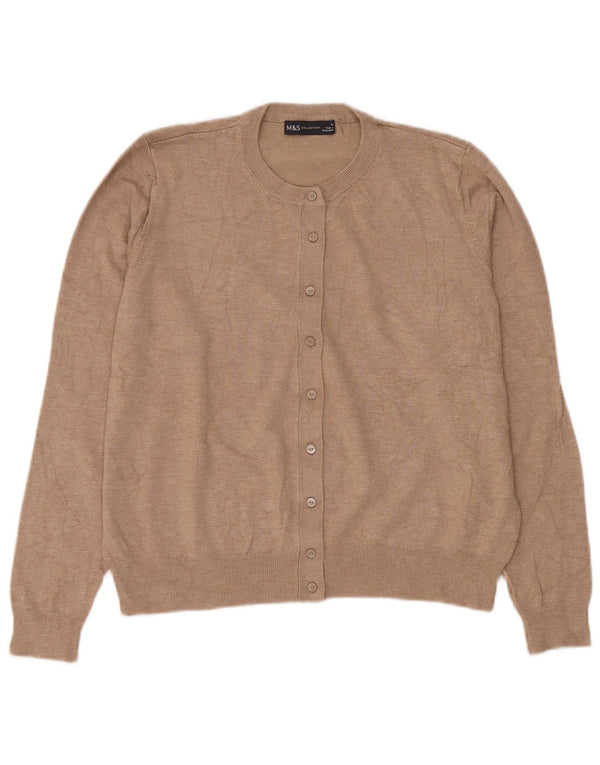 MARKS & SPENCER Maglione cardigan corto da donna UK 18 XL Viscosa beige