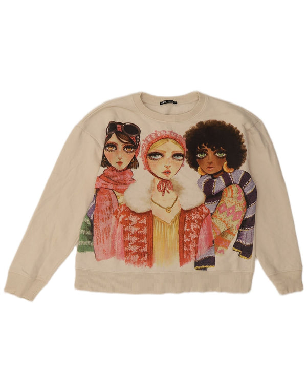 Felpa oversize grafica da donna Zara UK 10 piccola bianco sporco