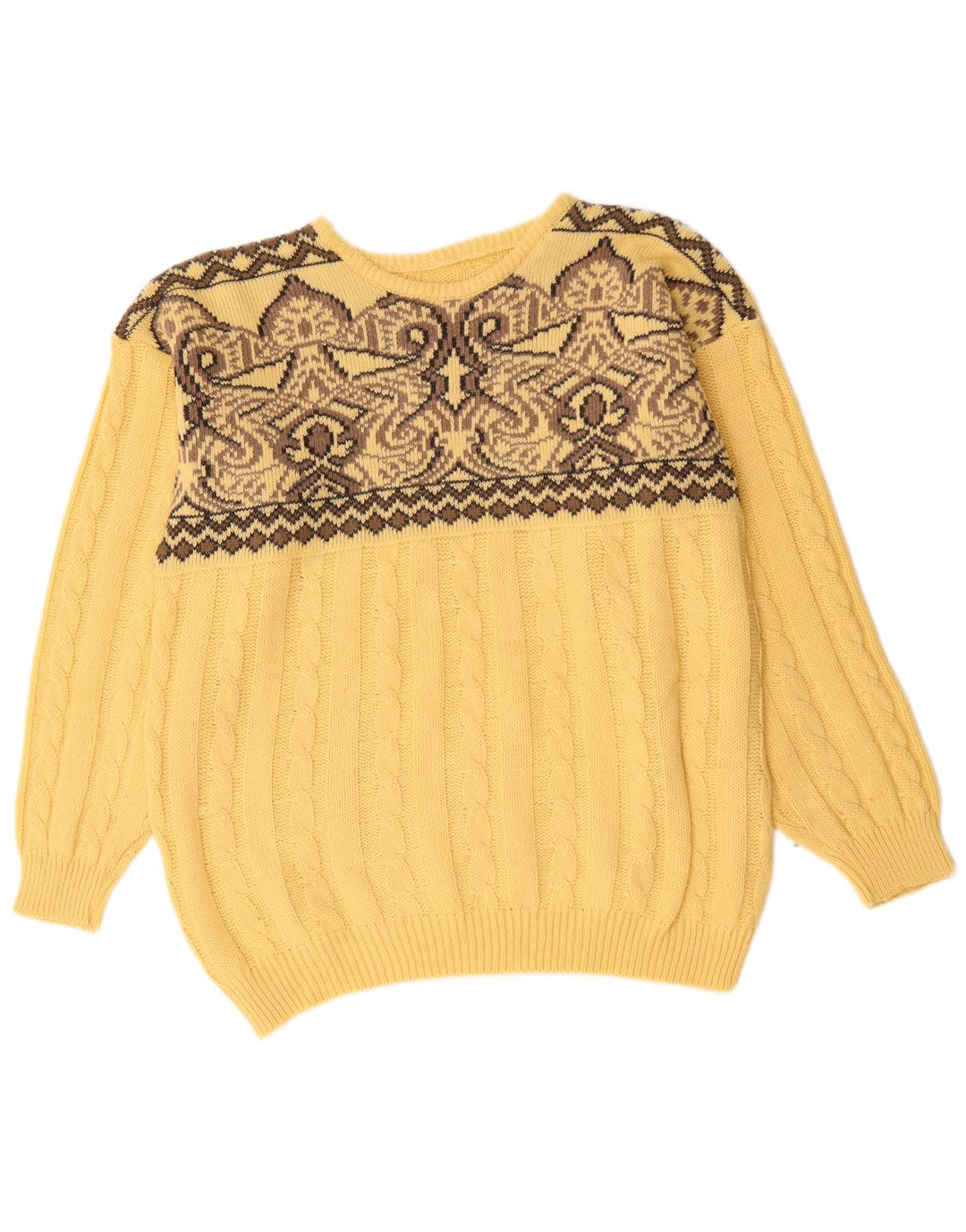 Maglione girocollo da uomo VINTAGE grande lana Fair Isle gialla