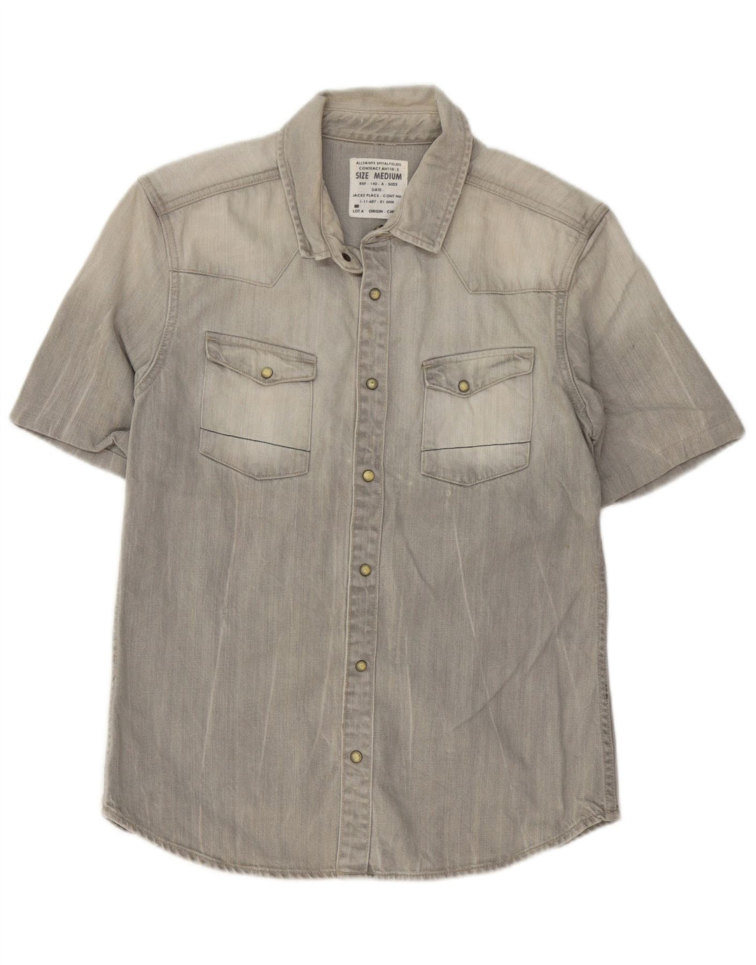 ALL SAINTS Camicia di jeans a maniche corte da uomo in cotone grigio medio