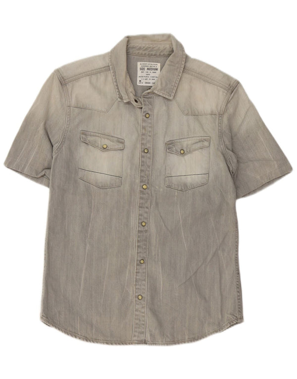 ALL SAINTS Camicia di jeans a maniche corte da uomo in cotone grigio medio