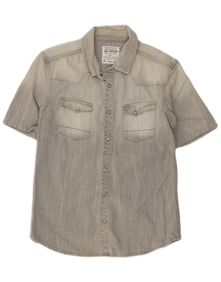 ALL SAINTS Camicia di jeans a maniche corte da uomo in cotone grigio medio