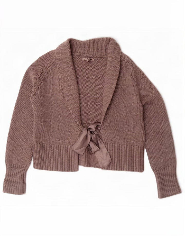 Maglione cardigan avvolgente con maniche a 3/4 corto da donna Jigsaw UK 14 Marrone medio