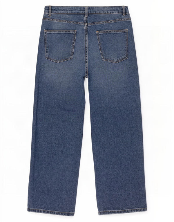 Jeans a gamba larga a vita alta da donna Marks & Spencer UK 14 Large W32 L30 Blu