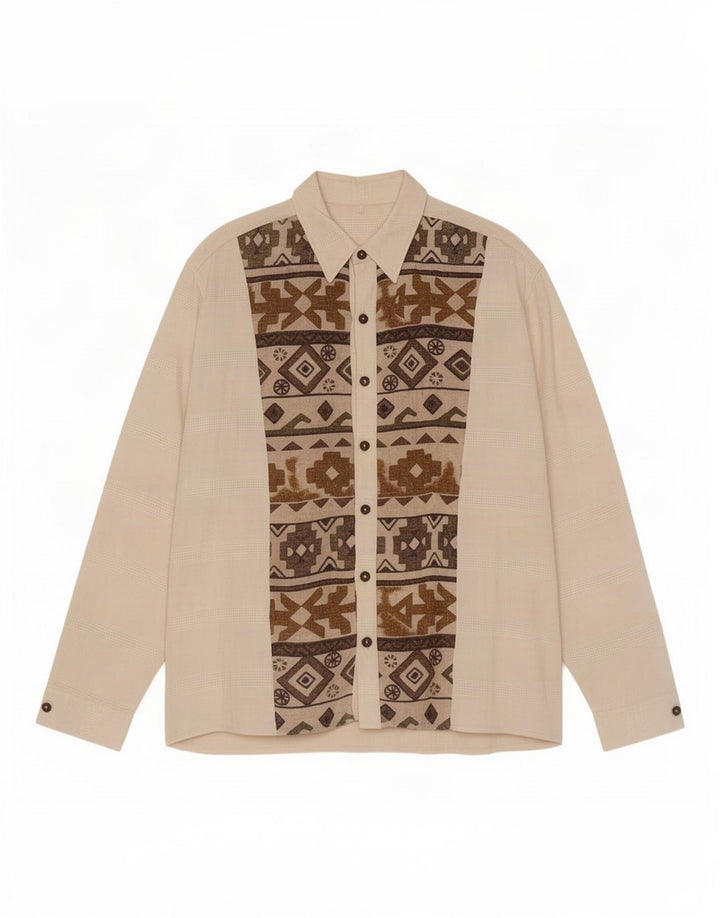 Camicia da uomo vintage grande lino geometrico bianco sporco