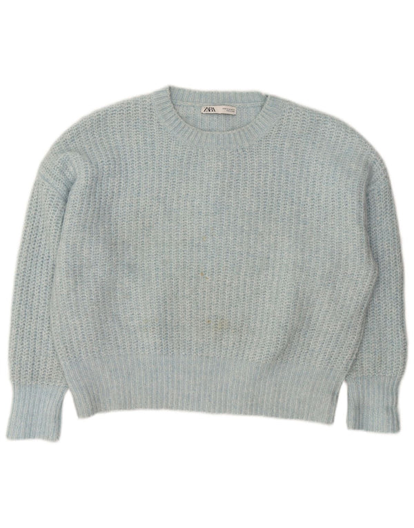 Zara Womens Oversized Boat Neck Jumper Sweater UK 14 Medium Blue Polyester