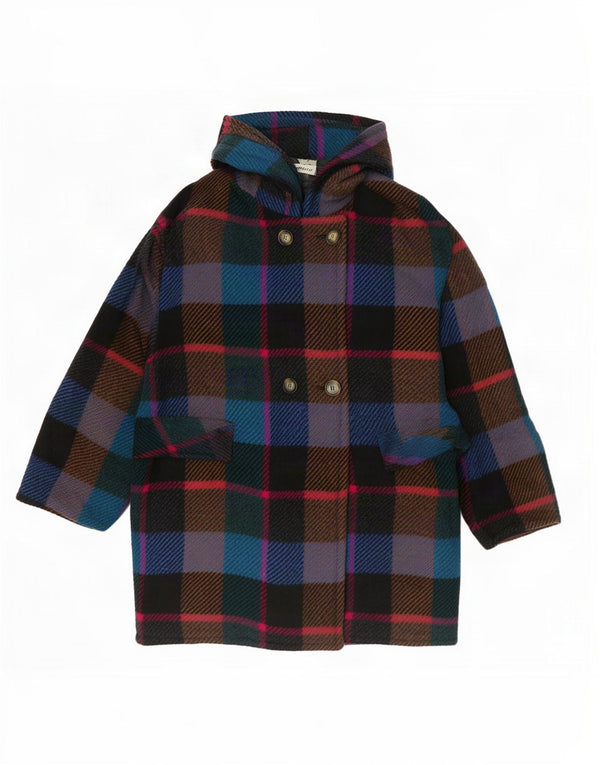 Cappotto doppiopetto vintage da donna con cappuccio EU 44 XL scozzese multicolore