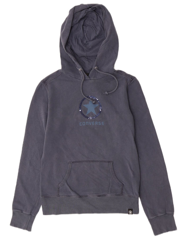 Felpa con cappuccio grafica da donna Converse UK 16 grande cotone blu